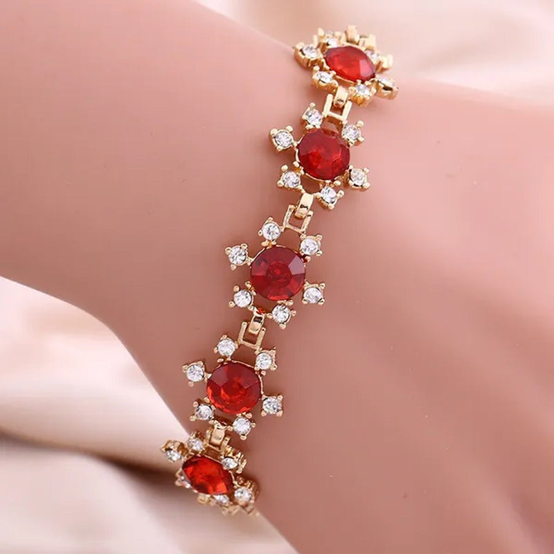 YOHAPP Gold Plated Women Fashion Red Ruby Square Shape Bracelet Jewelry