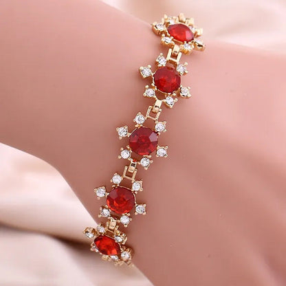 YOHAPP Gold Plated Women Fashion Red Ruby Square Shape Bracelet Jewelry