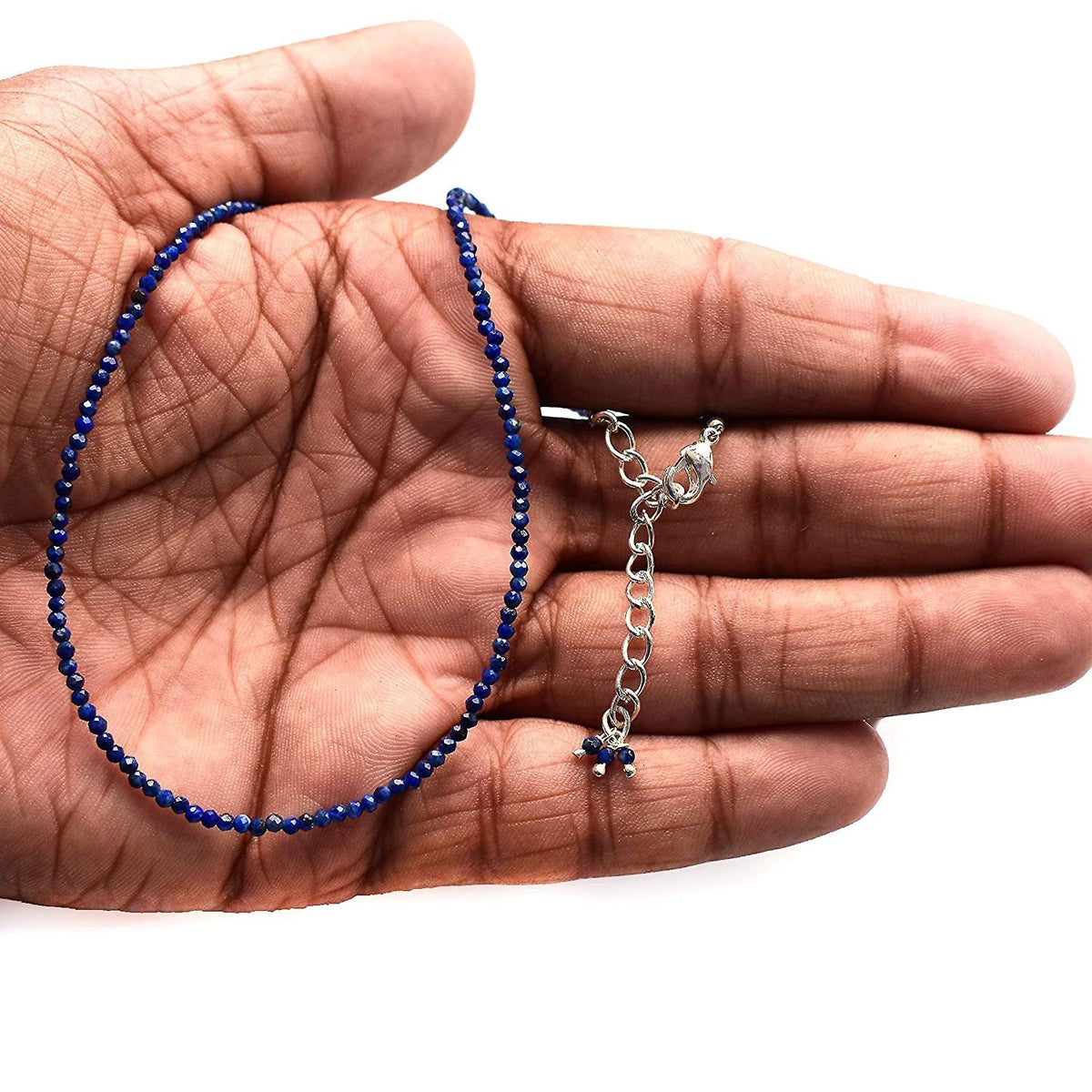 Gempires Natural Lapis Lazuli Beads Necklace, Energy Healing Crystals, Silver Pl