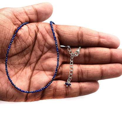 Gempires Natural Lapis Lazuli Beads Necklace, Energy Healing Crystals, Silver Pl