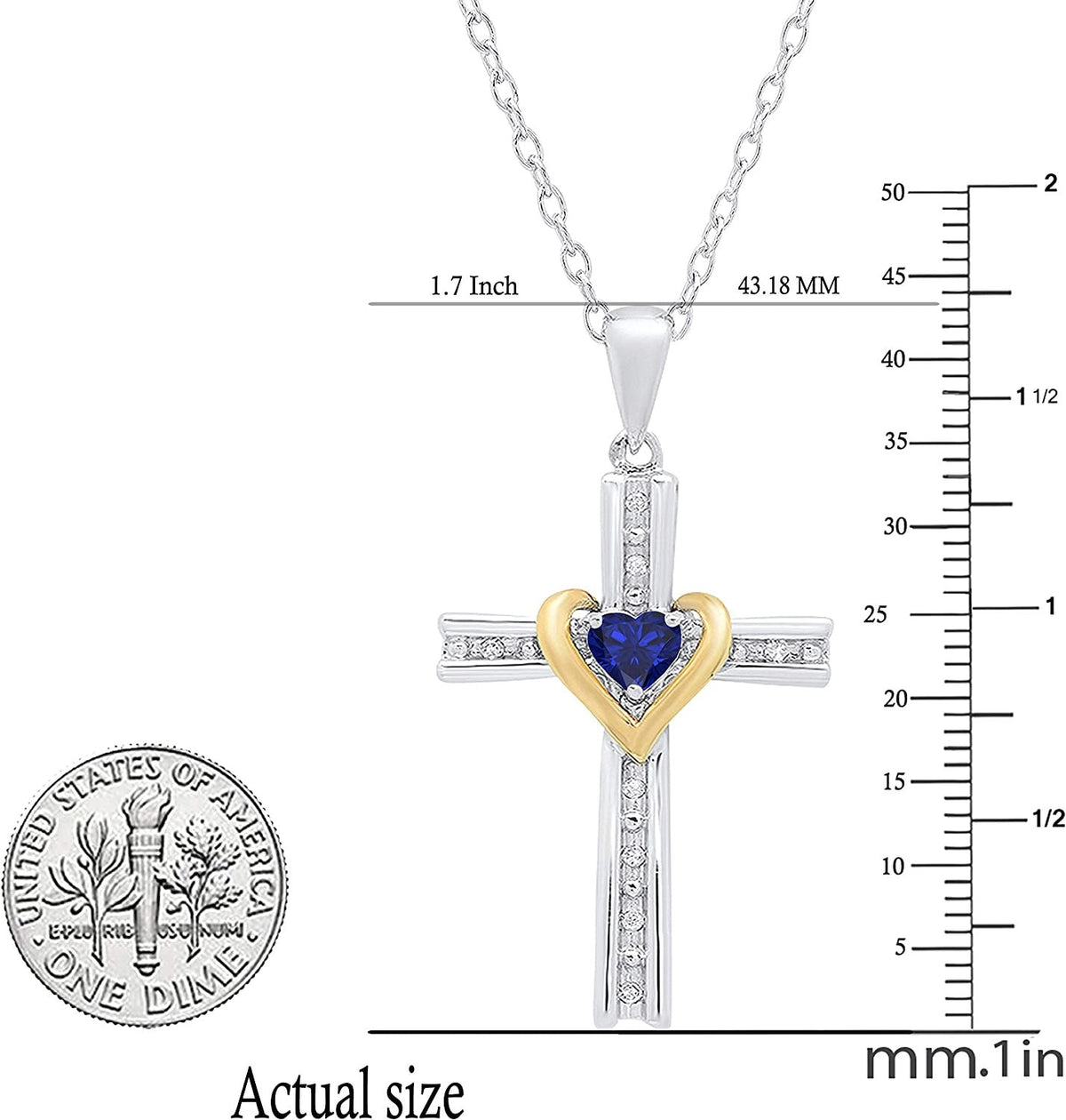 4 MM Heart Lab Created Gemstone & round Natural Diamond Ladies Heart Cross Penda