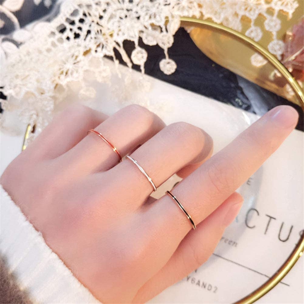 Women'S Stainless Steel 1MM Thin Midi Stacking Ring Enamel Plain Rose Gold Weddi