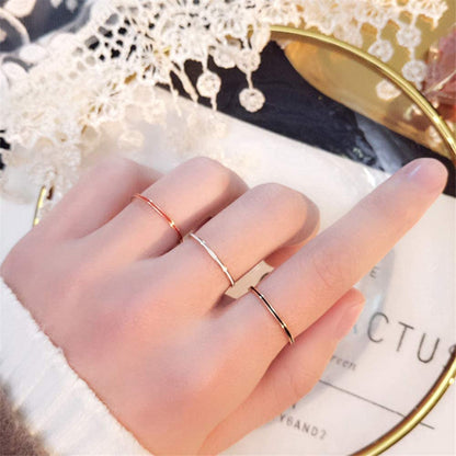 Women'S Stainless Steel 1MM Thin Midi Stacking Ring Enamel Plain Rose Gold Weddi