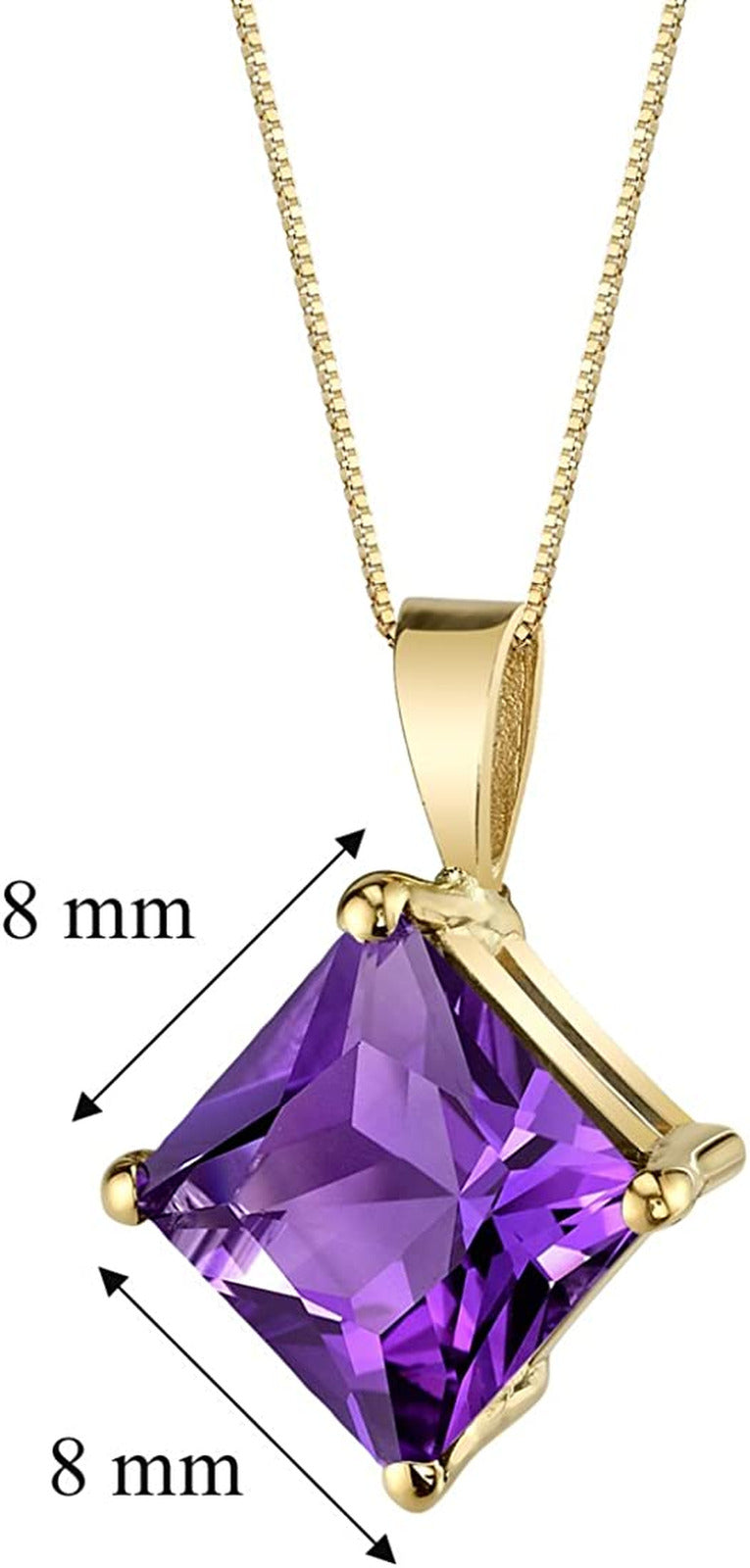 Amethyst Pendant in 14 Karat Yellow Gold, Classic Solitaire, Princess Cut, 8Mm,