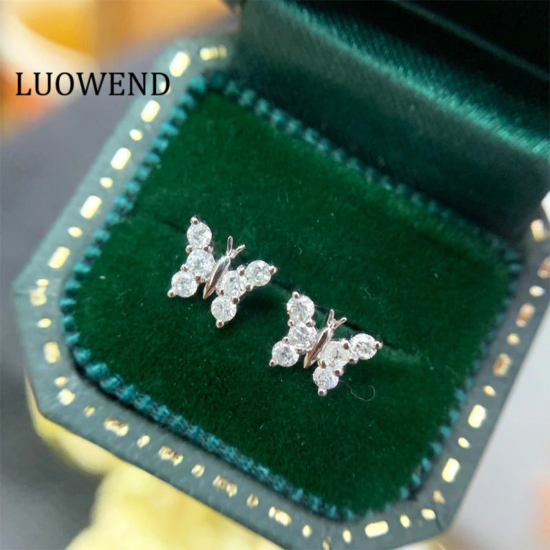 100% 18K White Gold Women Stud Earrings Real Natural Diamond Earring Fashion