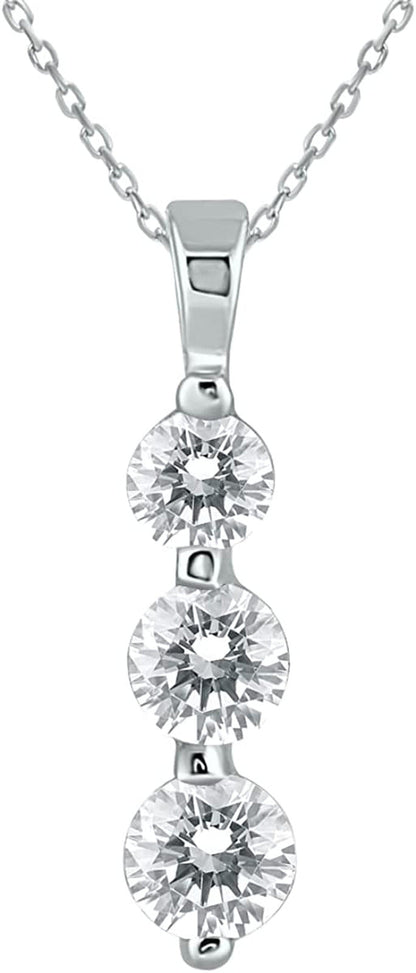 1 Carat TW Three Stone Diamond Pendant Available in 14K Yellow and White Gold