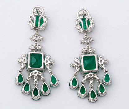 Green Emerald and Diamond Chandelier Earring
