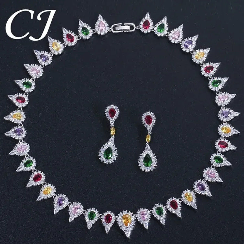 CANDICE White Gold Plating Sparkling Cubic Zirconia Diamond Choker Necklace Sets