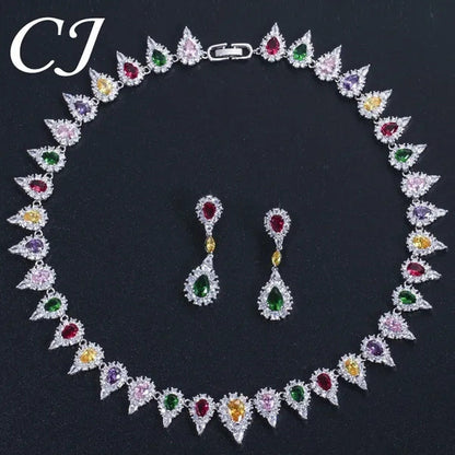 CANDICE White Gold Plating Sparkling Cubic Zirconia Diamond Choker Necklace Sets