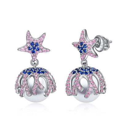 Starfish Earrings Pearl Stud Earrings Sterling Silver Jewelry for Women