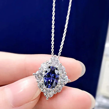 Fashion Women Gemstone Necklace 925 Sterling Silver Blue Sapphire Necklace Brida