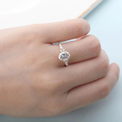 Solid 14K 585 Yellow Gold Ring 6*8Mm 1.5CTW Oval Moissanite Engagement Ring