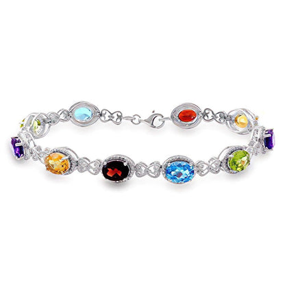 Sterling Silver 8X6Mm Oval Blue Topaz, Peridot, Amethyst, Citrine and Garnet Mul