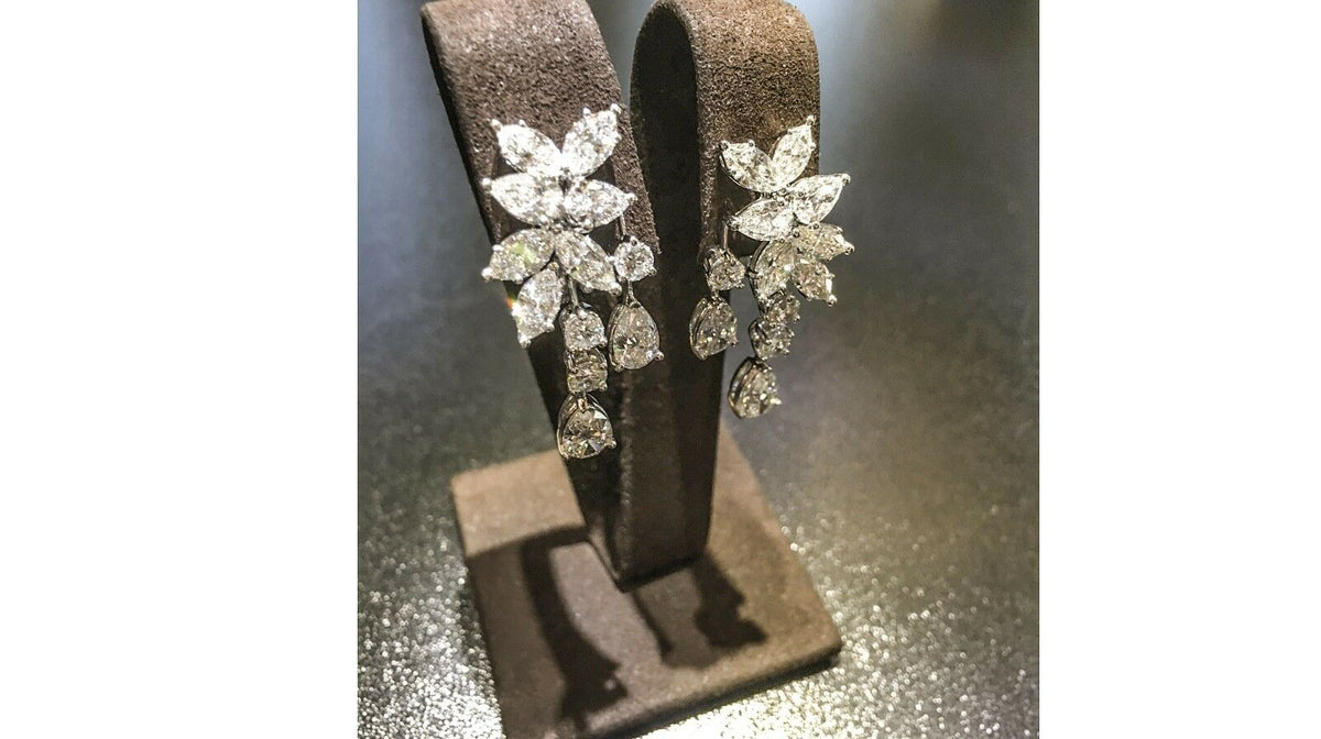 DIAMOND PEAR SHAPE MARQUISE SHAPE ROUND BRILLIANT SHAPE SET DANGLE EARRING