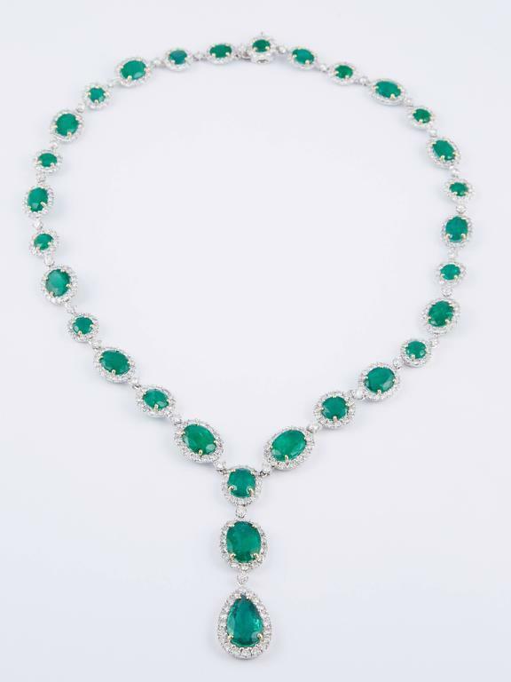 Emerald Diamond White Gold Necklace