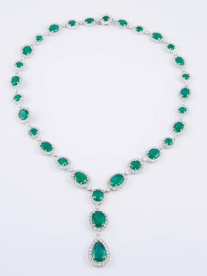 Emerald Diamond White Gold Necklace