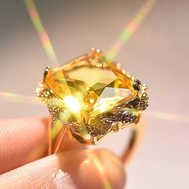 925 Silver Wedding Jewelry Citrine Genuine Gemstone Promise Ring
