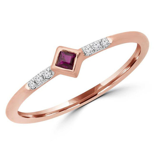 MDR190078-4 0.1 CTW round Red Ruby Bezel Set Cocktail Ring in 14K Rose Gold - Si
