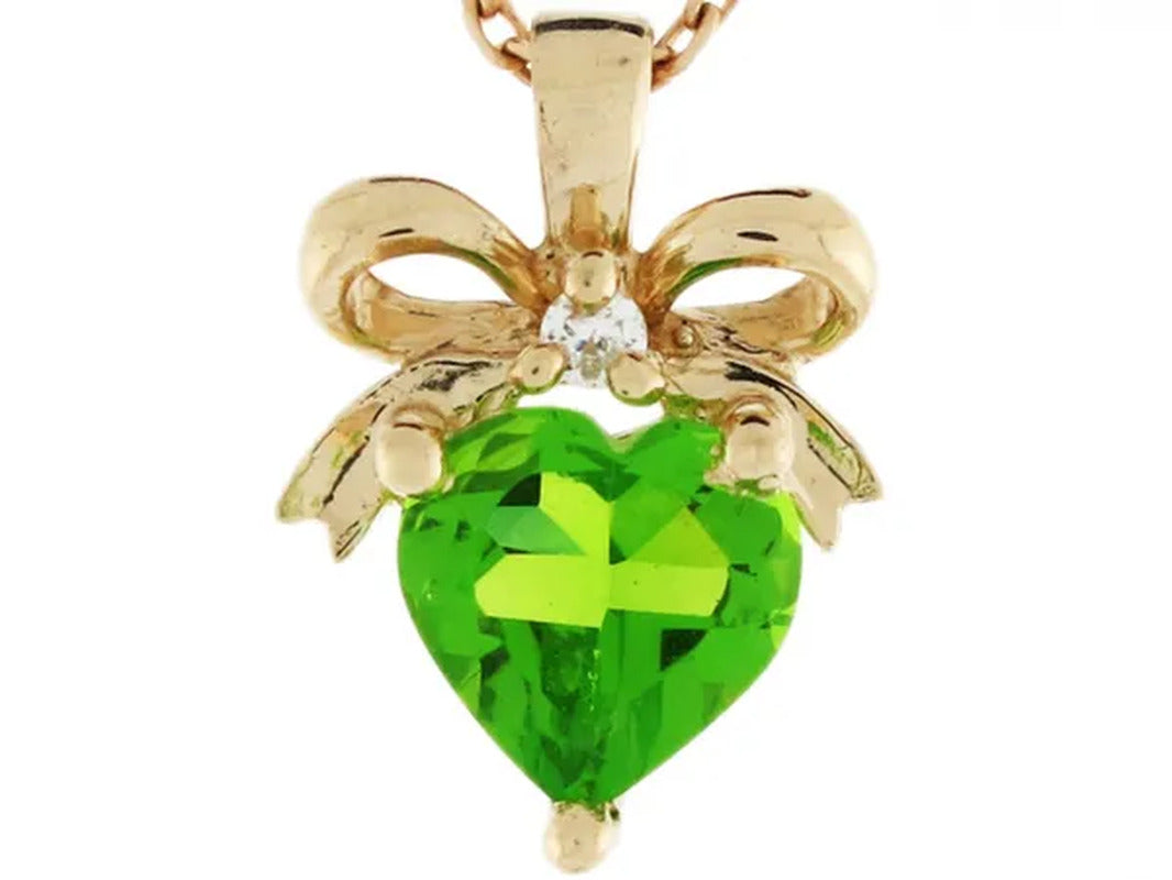 14K Gold 0.025Cttw Diamond Simulated Peridot August Birthstone Charm