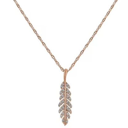 Diamond Feather Leaf Pendant in 14K Gold