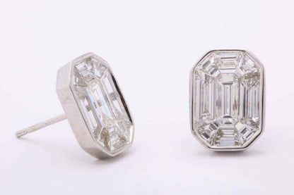 Emerald Cut Diamond Studs Illusion Set