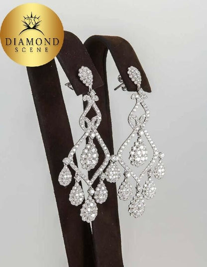 Diamond Gold Chandelier Earrings 7.01 ct 18k white gold