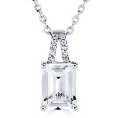 Emerald Cut Gemstone Pendant with Diamond Accent in Sterling Silver
