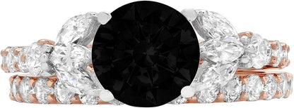 2.72Ct round Marquise Cut Solitaire 3 Stone Accent Genuine Flawless Natural Blac