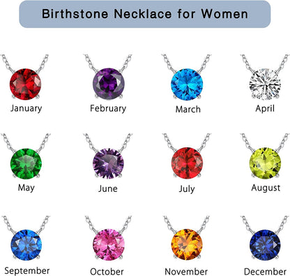 Valentines Day Gifts for Her, Sterling Silver Birthstone Pendant Necklace with 1