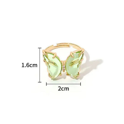 Shiny Accessories Elegant Colorful Transparent Glass Butterfly Ring for Women Si
