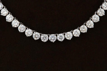 DIAMOND TENNIS NECKLACE 3 PRONG SET ROUND BRILLIANT TENNIS 24.88 CT 18 K GOLD