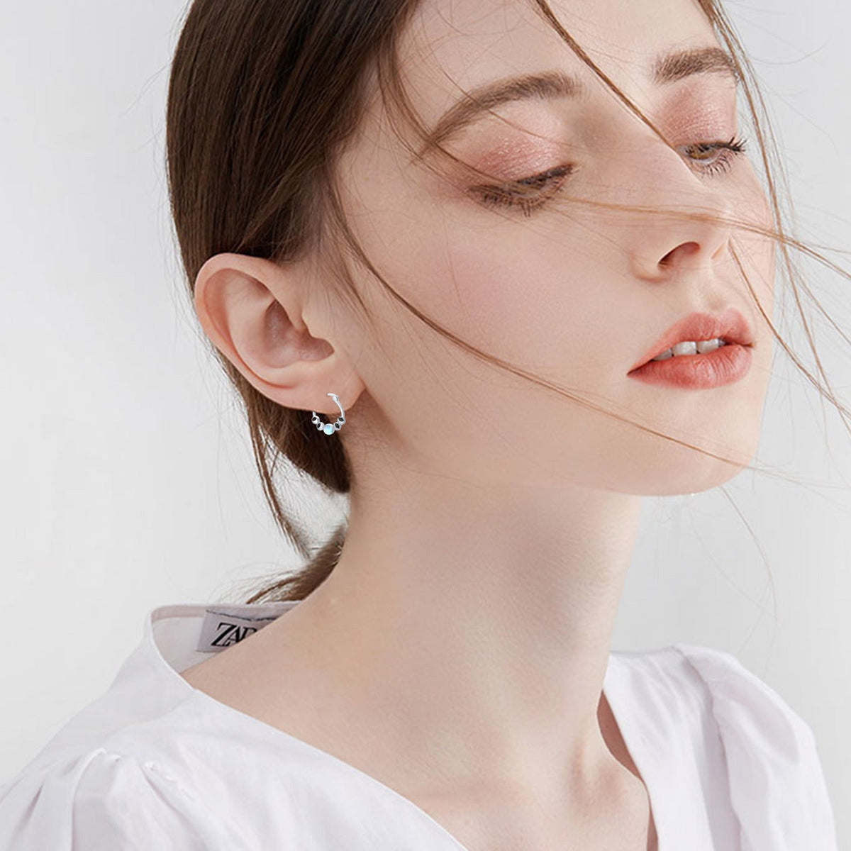 Moonstone Moon Phase Hoop Earrings