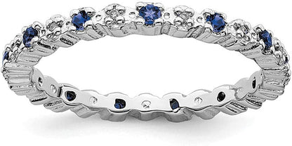 Solid 925 Sterling Silver Stackable Created Sapphire Blue September Gemstone and