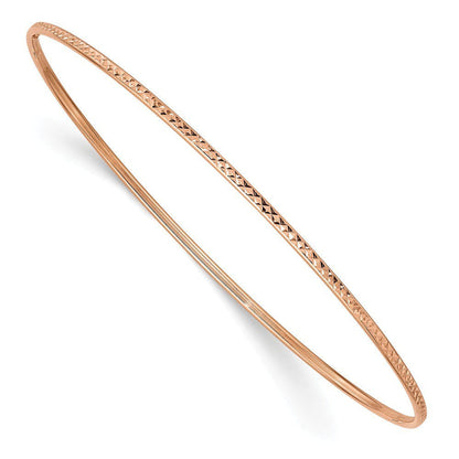14K Rose Gold Diamond Cut Slip-On 1.5Mm Bangle Bracelet, 8"