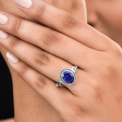 Shop LC Solitaire Ring 925 Sterling Silver Boho Handmade Oval Lapis Lazuli Cryst