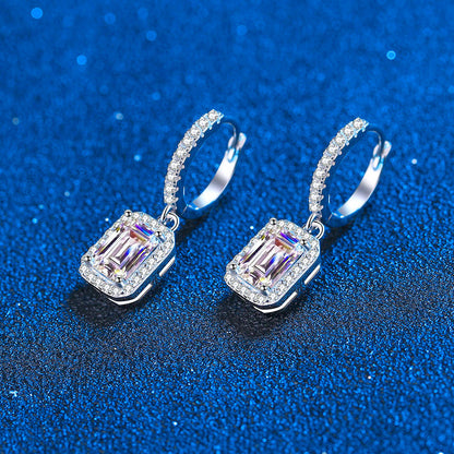 Radiant Cut Moissanite Hoop Sterling Silver Earring for Women Pass Diamond Test