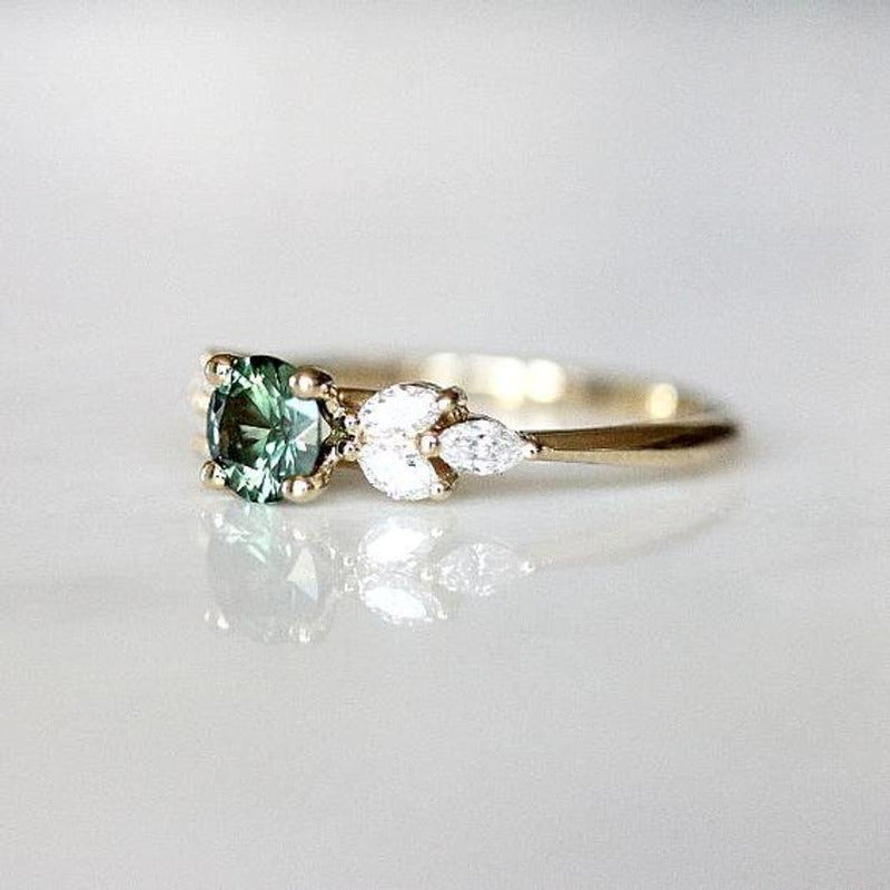 Women'S European and American Emerald Zircon Diamond Ring