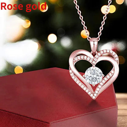 Exquisite Fashion 18K Gold Pave Setting Diamond Double Heart Pendant Necklace fo