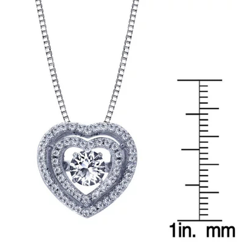 Sterling Silver Dancing White Topaz Heart Pendant with Diamonds
