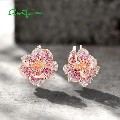 925 Sterling Silver Earrings for Women Lab Created Ruby/Pink Sapphire White CZ