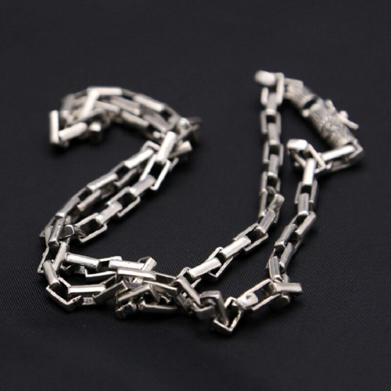 5Mm S925 Sterling Silver Checkered Chain Necklace Men Male Pure Thai Silver