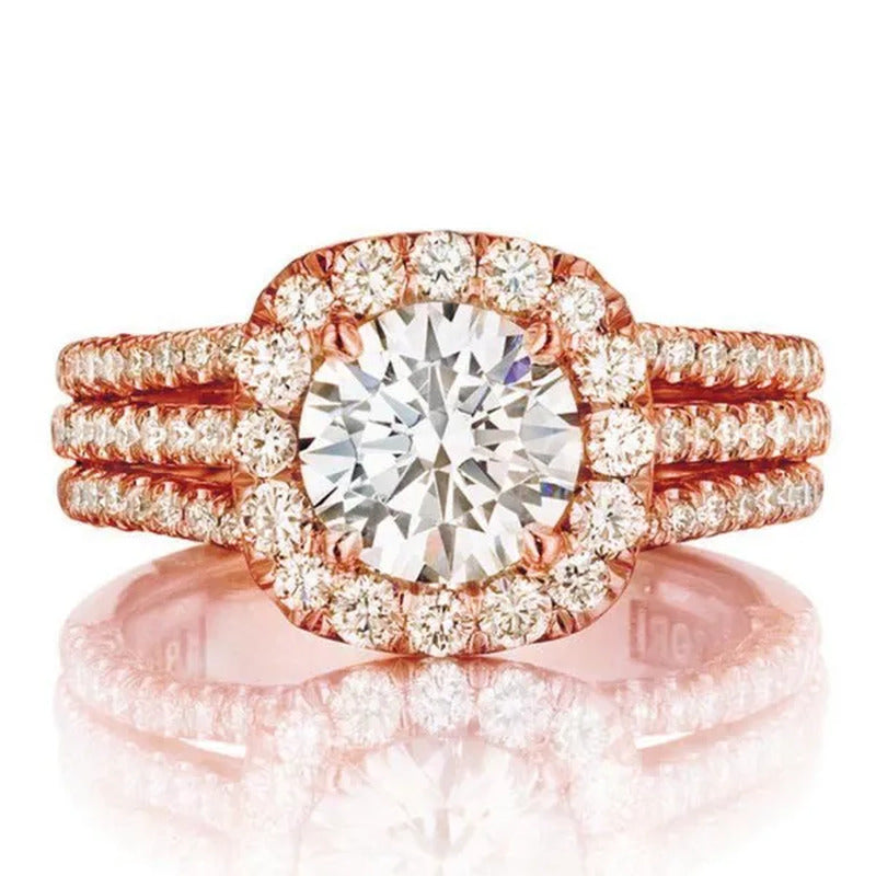 Women Wedding Diamond Ring 18K Gold Micro Pave Diamond Rings for Engagement Ring