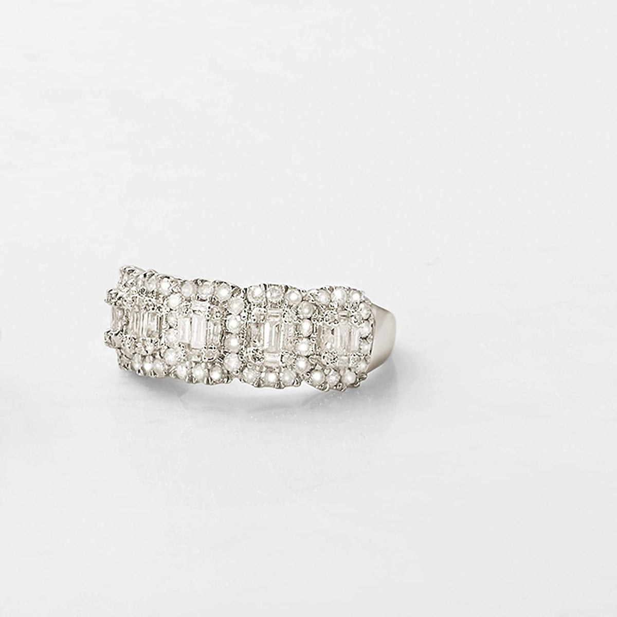 1.00 Ct. T.W. round and Baguette Diamond Ring in Sterling Silver