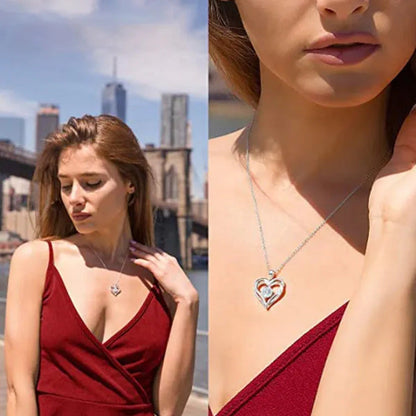 Exquisite Fashion 18K Gold Pave Setting Diamond Double Heart Pendant Necklace fo
