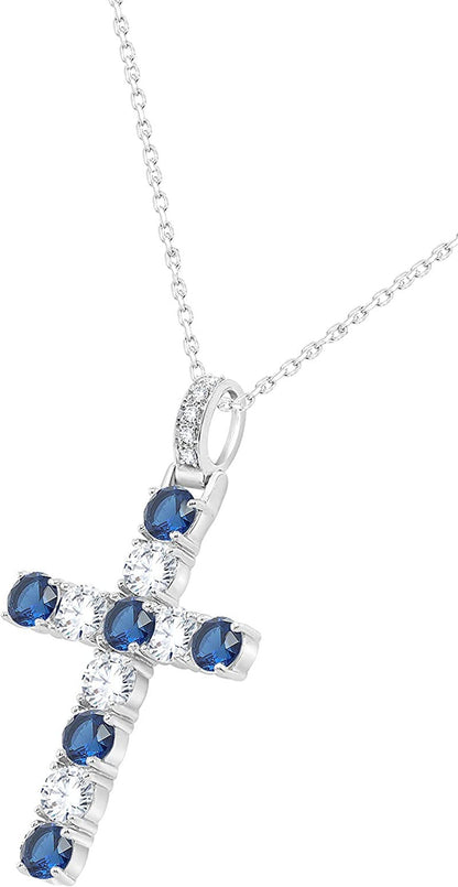 3.20MM round Cut Simulated Multicolor Gemstone & 0.70 Cttw Natural Diamond Cross