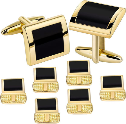 Cufflinks and Studs for Men with Gift Box, Gold or Silver Tone Cuff Links, Mens