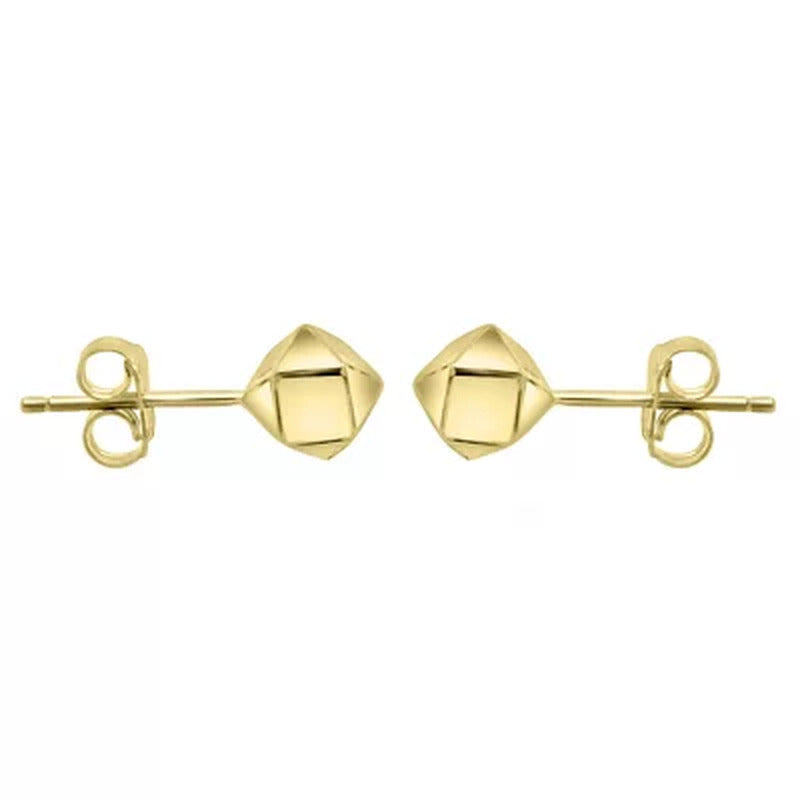 14K Yellow Gold High Polish Geometric Cubed Stud Earring