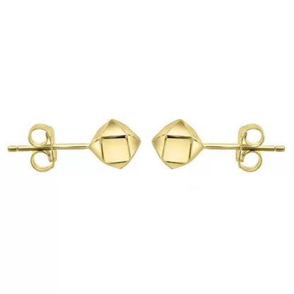 14K Yellow Gold High Polish Geometric Cubed Stud Earring