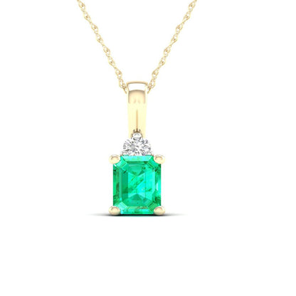 Imperial Gemstone 10K Yellow Gold Octagonal Cut Emerald and Diamond Pendant Neck