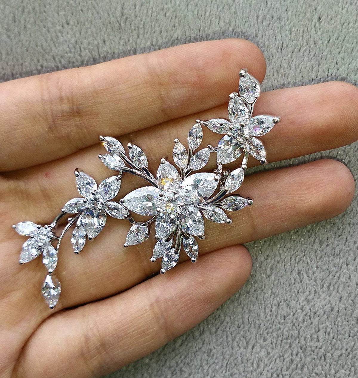 GULICX Silver Plated Base Diamante Zircon Flower Blossom Brooch Badge Pin Classi